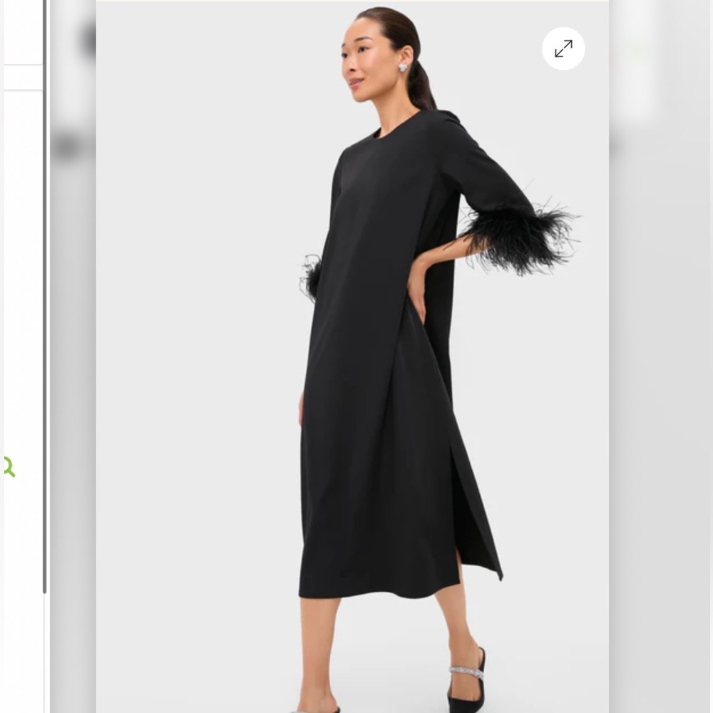Tuckernuck Black Asymmetrical Dress with Feather Trim